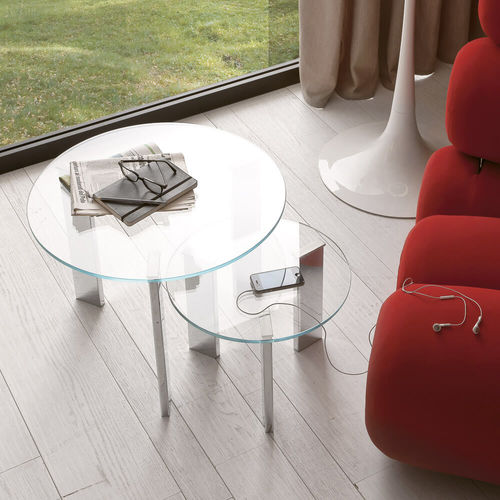 Tavolino estraibile contemporaneo - T118.DUO - XABITAre - in vetro / con supporto in metallo / rotondo