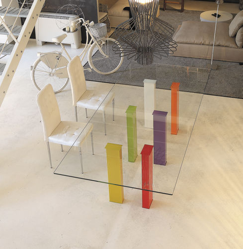 Tavolo contemporaneo - S64.ROMOLO - XABITAre - in vetro temprato / con supporto in legno / rettangolare