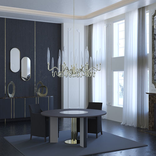 Tavolo da pranzo contemporaneo - MOON - Scandal Home Couture - in rovere / in vetro / con supporto in metallo