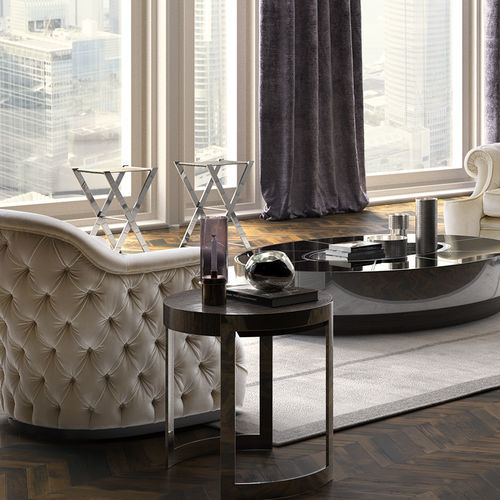 Tavolo d'appoggio contemporaneo - Dont  - Siwa Soft Style Home - in legno / con supporto in metallo cromato / rotondo