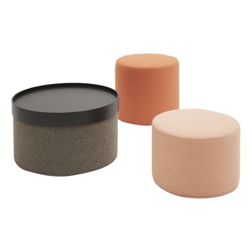 Pouf contemporaneo - DRUM - SOFTLINE - in tessuto / in legno / tondo