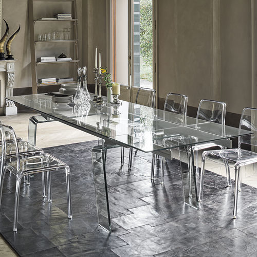 Tavolo da pranzo contemporaneo - CRYSTAL PLUS 200 - Target Point - in vetro temprato / in alluminio / con supporto bombato