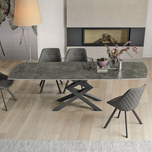 Tavolo da pranzo contemporaneo - CROSS - Target Point - in gres porcellanato / con supporto in metallo verniciato / allungabile