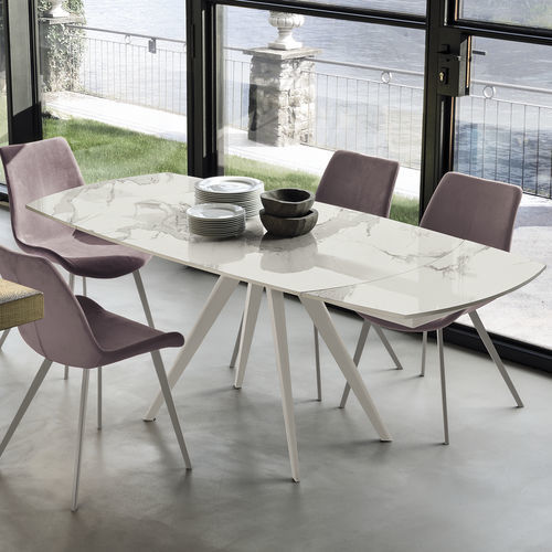 Tavolo da pranzo contemporaneo - VORTICE 160 - Target Point - in gres porcellanato / con supporto in metallo verniciato / con supporto in metallo spazzolato