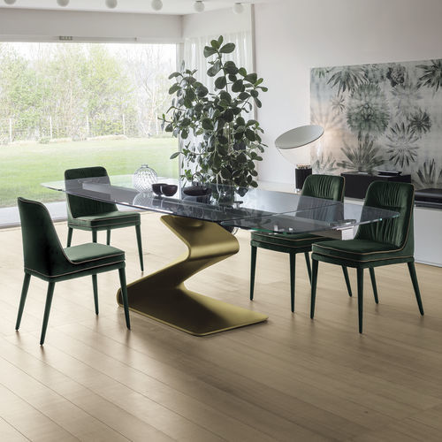 Tavolo da pranzo contemporaneo - ZED 200 - Target Point - in vetro temprato / con supporto in legno / con base in resina