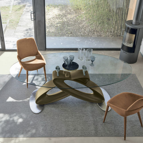 Tavolo contemporaneo - ECLIPSE 220 - Target Point - in vetro temprato / con base in poliuretano / ovale