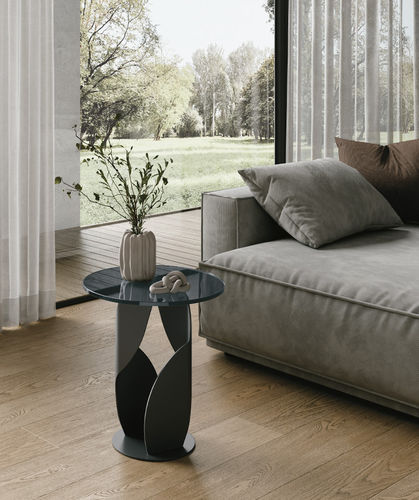 Tavolo d'appoggio contemporaneo - COCKTAIL - Target Point - in vetro / con supporto in metallo / rotondo