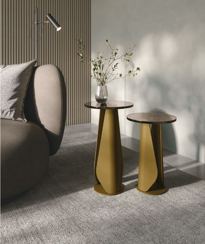 Tavolo d'appoggio contemporaneo - TILE - Target Point - in vetro / con supporto in metallo / rotondo