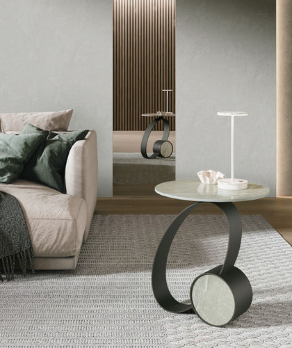 Tavolo d'appoggio contemporaneo - TRILOGY - Target Point - in gres porcellanato / con supporto in metallo / rotondo