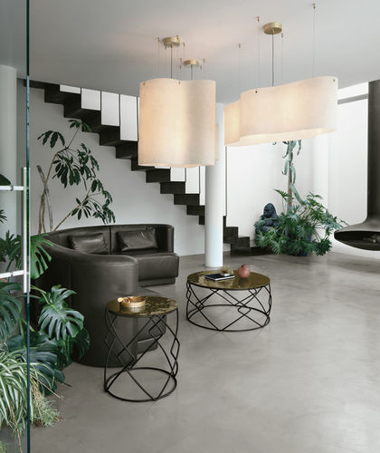 Tavolo d'appoggio contemporaneo - DRUM CORNER - Target Point - in vetro / in gres porcellanato / con supporto in metallo verniciato