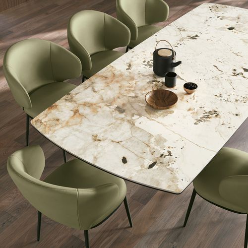Tavolo da pranzo contemporaneo - COSMOS - Target Point - in vetro / in gres porcellanato / con supporto in metallo verniciato