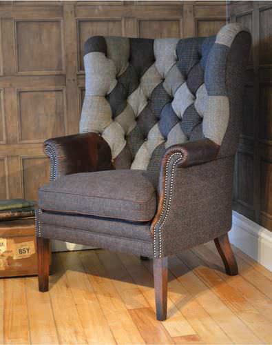Poltrona chesterfield - MACKENZIE PATCHWORK - Tetrad Associates - in pelle / in tessuto / a orecchioni