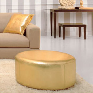 Pouf contemporaneo - Valmori - in ecopelle / tondo / dorato