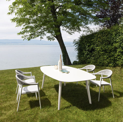 Tavolo da pranzo contemporaneo - ELLISSE - Varaschin - in HPL / in ceramica / con supporto in teak