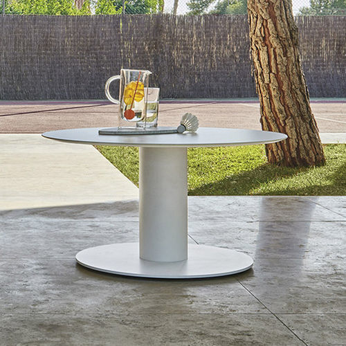 Tavolino basso contemporaneo - BIG - Varaschin - in HPL / con supporto in acciaio / rotondo