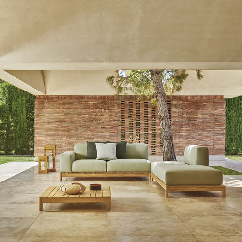 Tavolino basso contemporaneo - BARCODE - Varaschin - in teak / con supporto in teak / quadrato