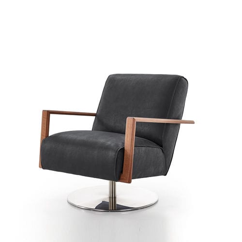 Poltrona contemporanea - ICARUS - Koinor - in pelle / in legno massiccio / nera