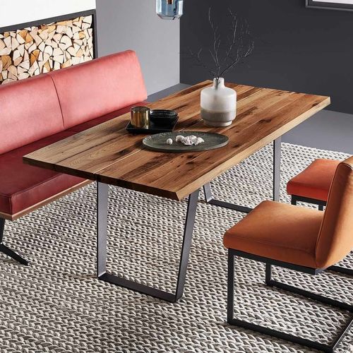Tavolo da pranzo contemporaneo - T1020 - Koinor - in legno massiccio / con supporto in metallo / rettangolare