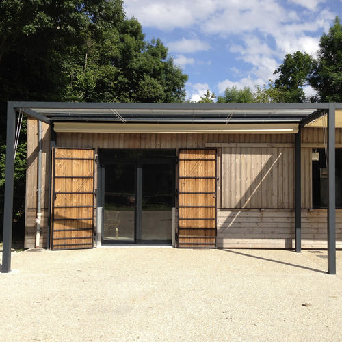 Pergola autoportante - ID3 vélum - Socotex - Abritez-vous chez nous - addossata / in alluminio / con copertura in tela