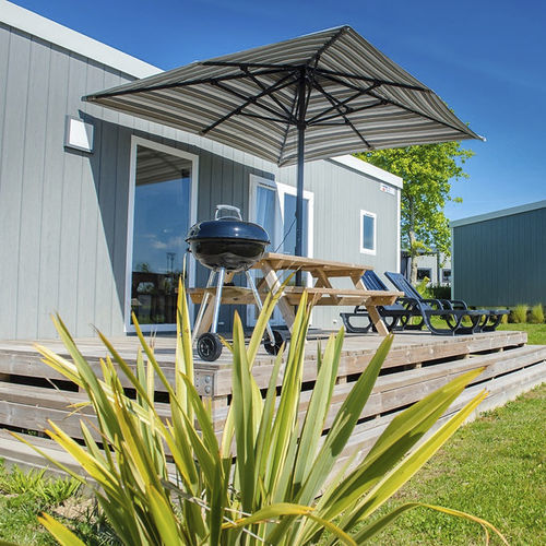 Ombrellone quadrato - MINISOCO® - Socotex - Abritez-vous chez nous - rettangolare / palo centrale / in Sunbrella®