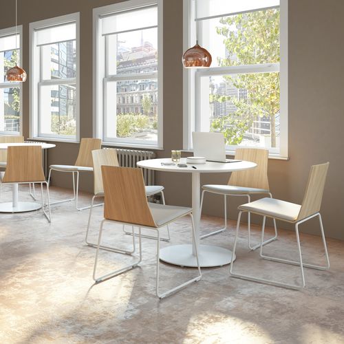 Tavolo da bistrot contemporaneo - MONTARA650 - Coalesse - impiallacciato in legno / in melaminico / con supporto in metallo verniciato