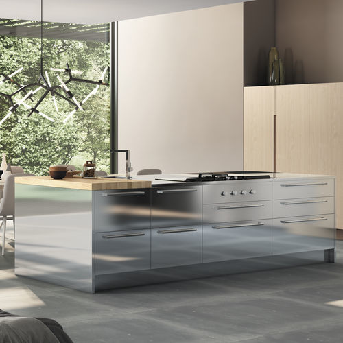 Cucina in stile industriale - CHEF INOX - MOBALCO - impiallacciata in legno / in acciaio inossidabile / con isola