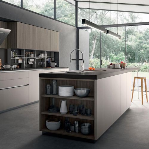 Cucina contemporanea - RHO : COMPOSITION 01 - ARMONY CUCINE - in melaminico / con isola / senza maniglie