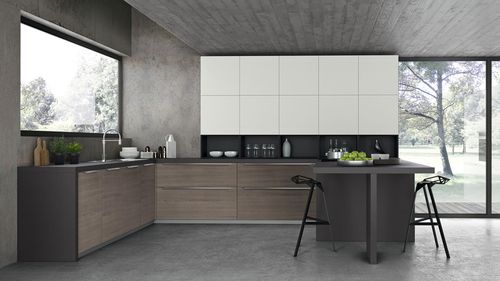 Cucina contemporanea - RHO : COMPOSITION 03 - ARMONY CUCINE - impiallacciata in legno / in melaminico / a U