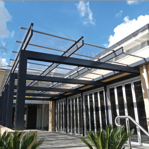 Pensilina da ingresso - SUNGLAZE™ - EXTECH Exterior Technologies, Inc - per edificio ad uso pubblico / in metallo / in policarbonato