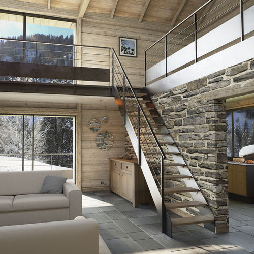 Scala dritta - LOFT ST5 ESCA'DROIT® - ESCALIERS DECORS - con gradini in legno / con struttura in acciaio / per uso residenziale