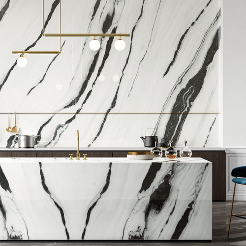 Lastra in pietra in marmo - PANDA WHITE - Italgraniti Group S.p.a. - per cucina / a muro / per piano di lavoro