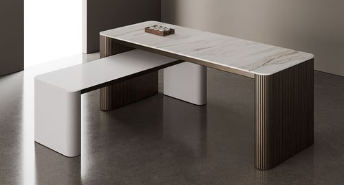 Tavolo moderno - ASTORIA - Halcon - impiallacciato in legno / in pietra / con supporto in legno