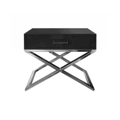 Comodino contemporaneo - DELUXE - Viveti - in acciaio laccato / con supporto in acciaio / rettangolare