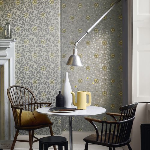 Carta da parati classica - RICHMOND - The Little Greene - con motivi floreali / aspetto metallico / grigia