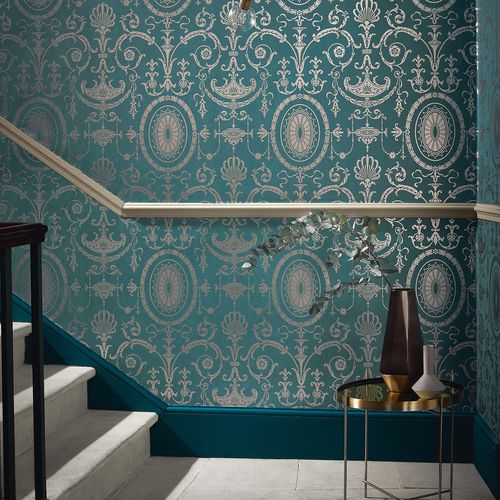 Carta da parati classica - PALL MALL  - The Little Greene - a motivi / aspetto metallico / grigia