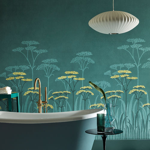 Carta da parati contemporanea - ACHILLEA - The Little Greene - con motivi floreali / aspetto carta da parati / grigia