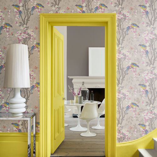 Carta da parati contemporanea - LORIINI - The Little Greene - con motivi floreali / con animali / aspetto tessuto