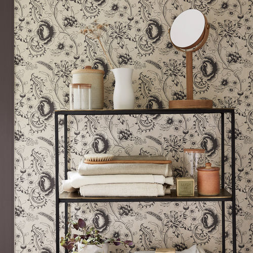 Carta da parati contemporanea - WOODBLOCK MONO - The Little Greene - a fiori / monocromatica / imitazione legno