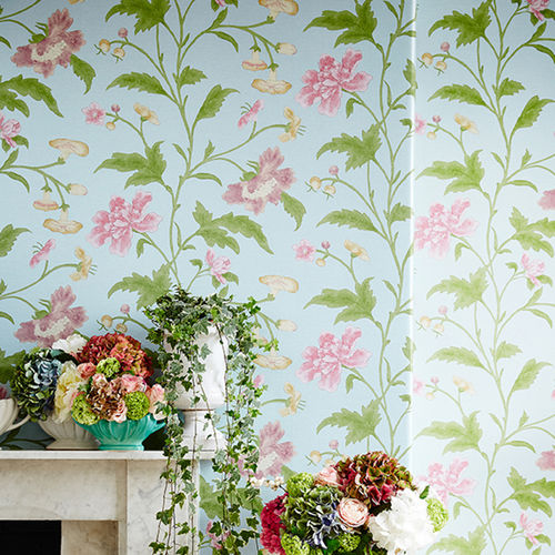 Carta da parati classica - CHINA ROSE  - The Little Greene - con motivi floreali / aspetto metallico / grigia