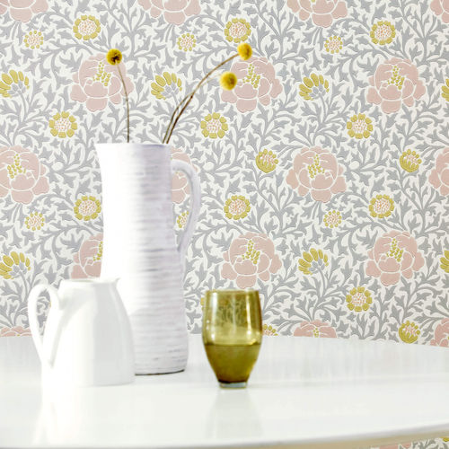 Carta da parati classica - LANSDOWNE WALK - The Little Greene - con motivi floreali / aspetto metallico / blu