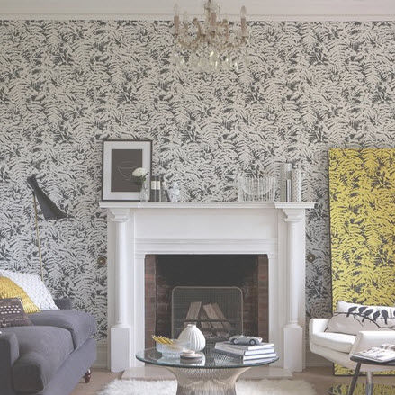 Carta da parati classica - FERN - The Little Greene - con motivi floreali / aspetto tessuto / blu
