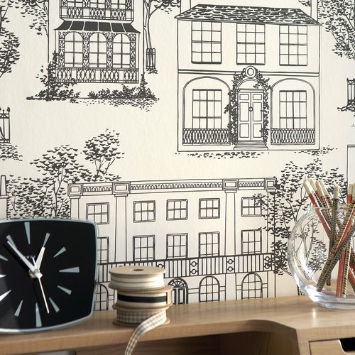 Carta da parati classica - HAMPSTEAD - The Little Greene - con scene / aspetto carta da parati / grigia