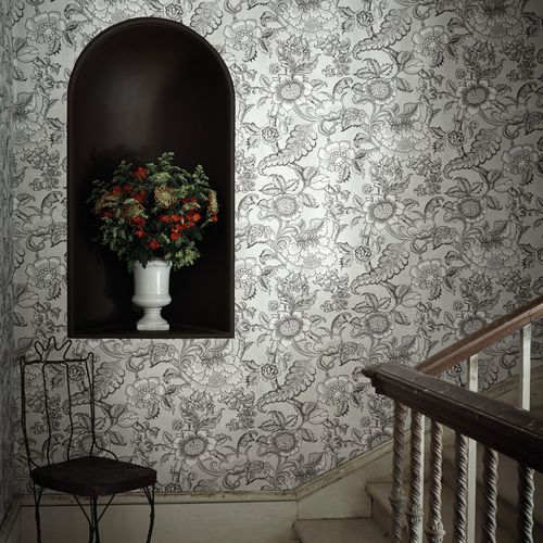 Carta da parati classica - SACKVILLE STREET - The Little Greene - con motivi floreali / aspetto tessuto / blu