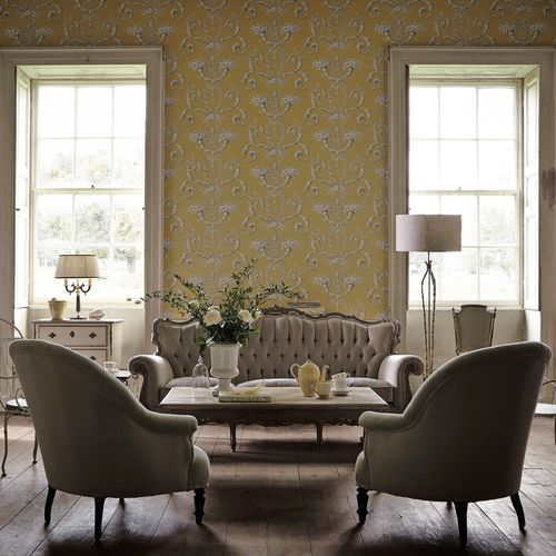Carta da parati classica - VERSAILLES - The Little Greene - con motivi floreali / aspetto metallico / grigia