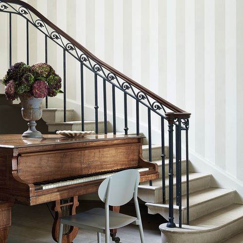 Carta da parati classica - BROAD - The Little Greene - a righe / aspetto legno / grigia