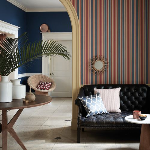 Carta da parati design originale - COLONIAL - The Little Greene - a righe / aspetto tessuto / blu