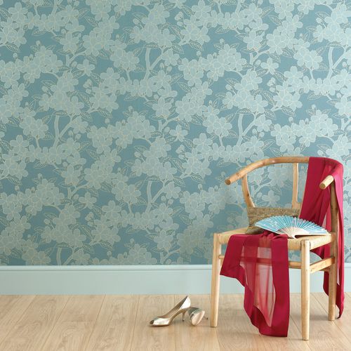 Carta da parati classica - CAMELLIA  - The Little Greene - in seta / con motivi floreali / damasco