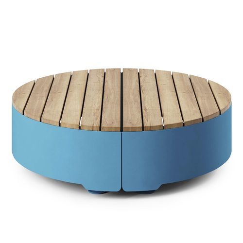 Panca per spazi pubblici contemporanea - High Round - NOLA INDUSTRIER - in rovere / in acciaio con rivestimento a polvere / in zinco