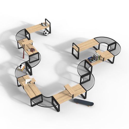 Panca per spazi pubblici modulare - Central - NOLA INDUSTRIER - contemporanea / in rovere / in acciaio con rivestimento a polvere