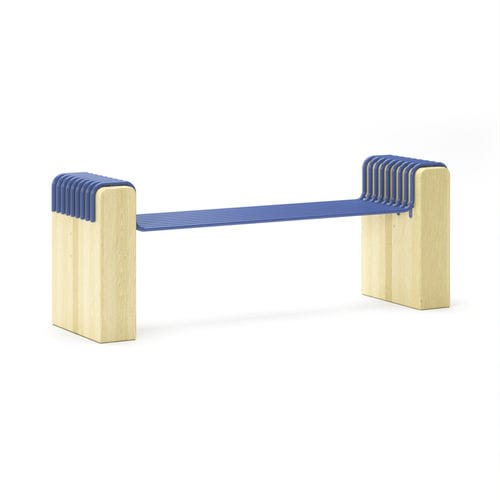 Panca per spazi pubblici contemporanea - Aros - NOLA INDUSTRIER - in acciaio con rivestimento a polvere / in pino / senza schienale
